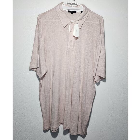 Vince Linen Short Sleeve Polo in Rosewater - Picture 2 of 11